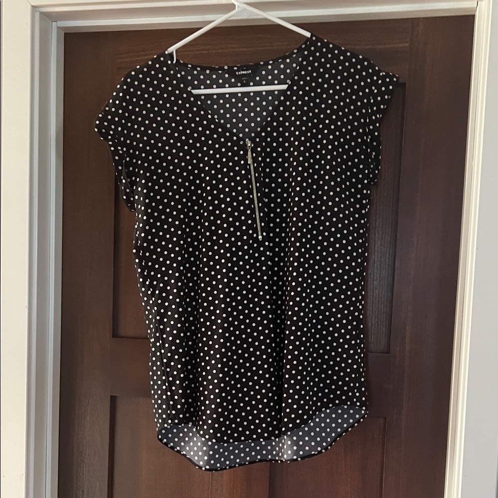 Express Black Blouse with White Polka Dots